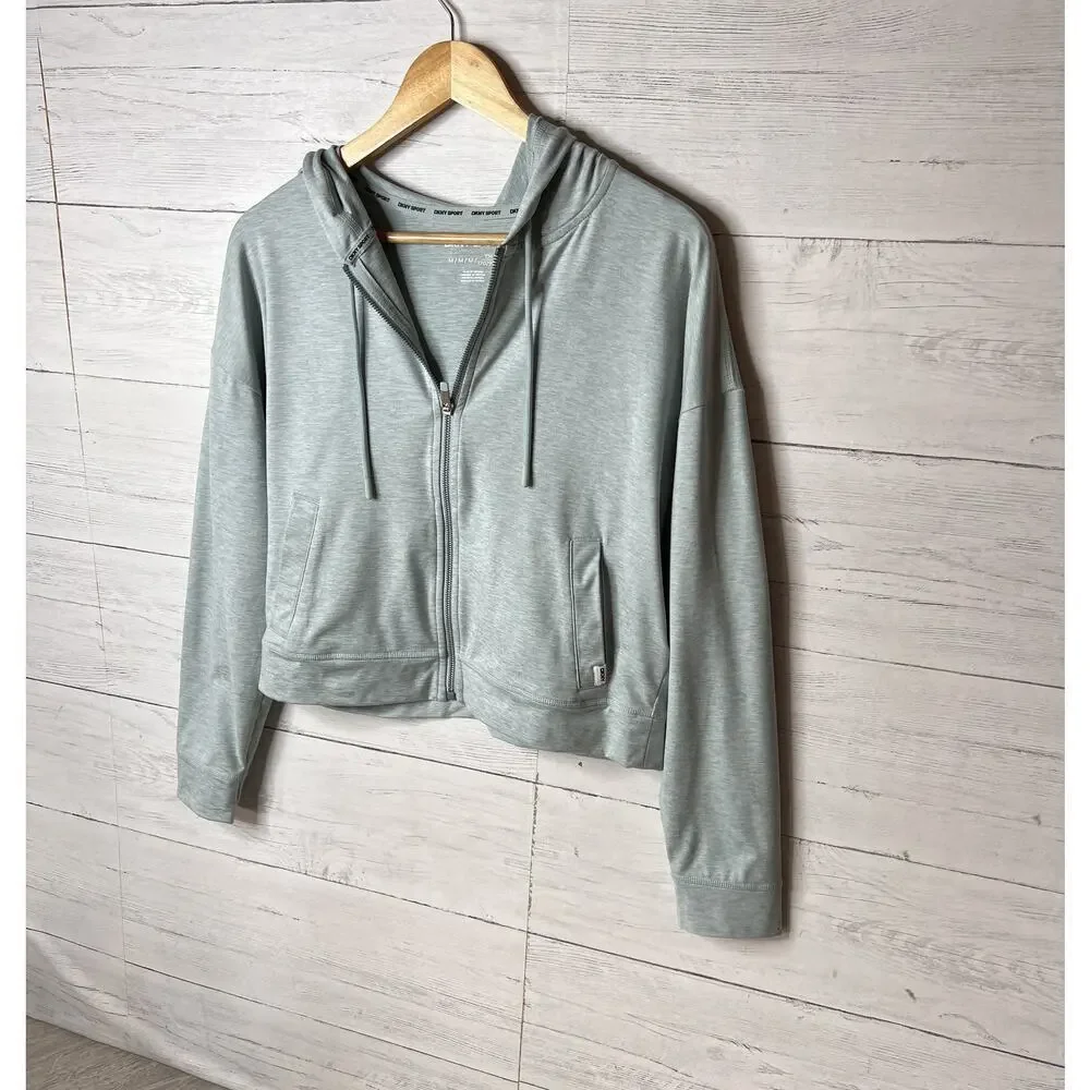 DKNY Sport Hoodie Womens Size Medium Light Teal Full Zip Jacket Stretch Comfort